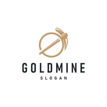Mountain gold mining logo design with simple vintage pickaxe tool concept i.. 스톡 일러스트
