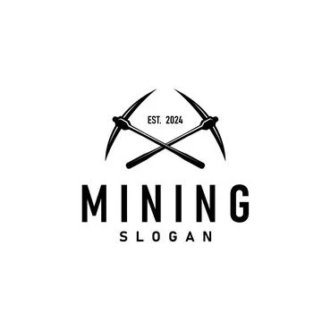 Mountain gold mining logo design with simple vintage pickaxe tool concept i.. Stock Illustration