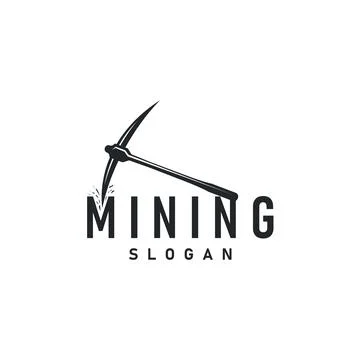 Mountain gold mining logo design with simple vintage pickaxe tool concept i.. Stock Illustration