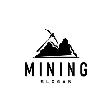 Mountain gold mining logo design with simple vintage pickaxe tool concept i.. 스톡 일러스트