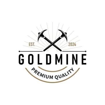 Mountain gold mining logo design with simple vintage pickaxe tool concept i.. Stock Illustration