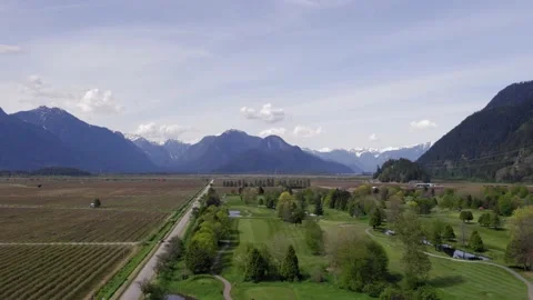 Mountain Golf Course Farm Fields River Sunny Day Stock Footage 233282152