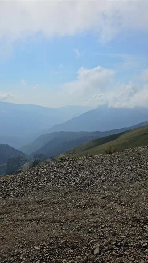 Mountain Gorge Covered with Green Forest and Clouds in Summer Stock Footage 330586338