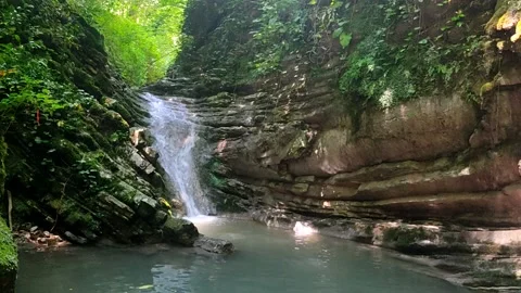 Mountain gorge. Magic waterfall and mountain river. Stock Footage 201284803