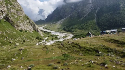Mountain gorge next to the assault camp - a training camp in Russia, Bzengi,  Video stock 205932128