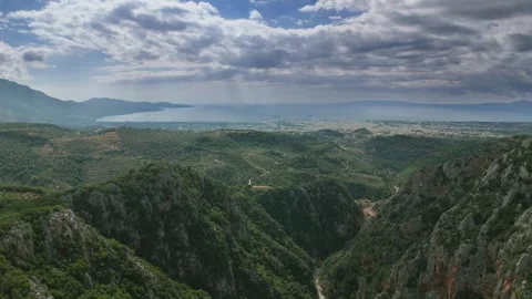 Mountain Gorge Opening to Kalamata Bay in Greece Stock Footage 336563763