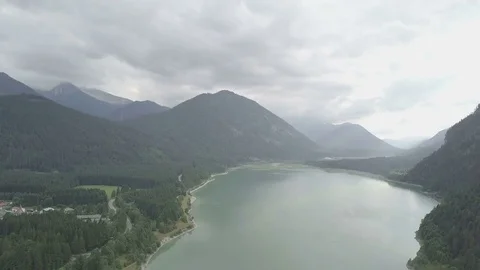 Mountain gorizont camera move above the lake -  Aerial footage Stock Footage 83737788