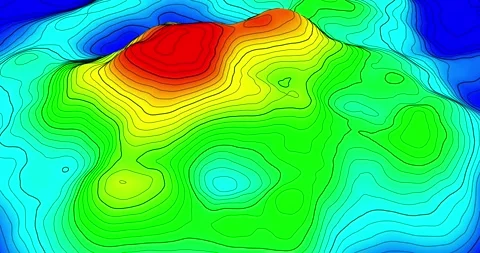 Mountain: gradient shading with contour lines display. Stock Footage 132928148