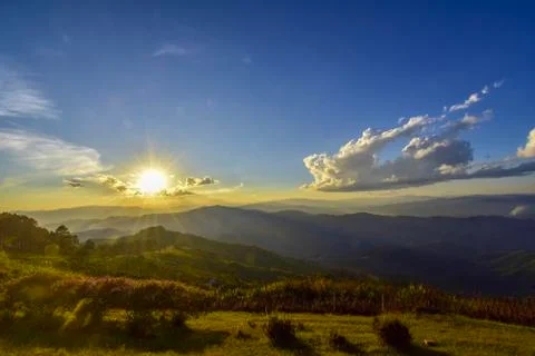 The mountain has sunset Stock Photos