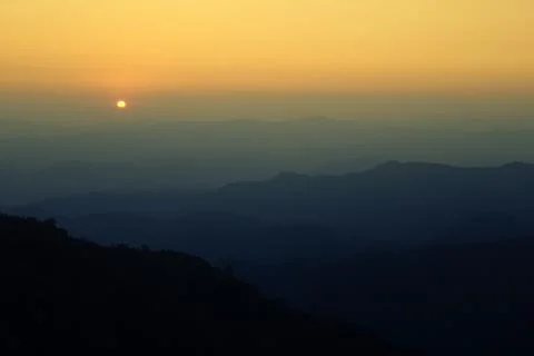 Mountain from the highest point of the sunset view. Stock Photos
