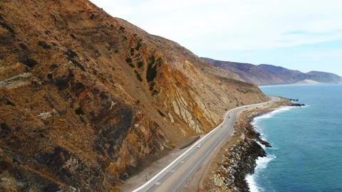 Mountain Highway into the Ocean PCH Stock Footage 155772978