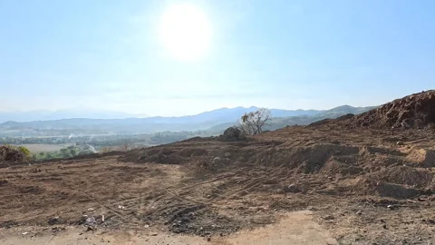 Mountain highway right side with under leveling land and scenic view Stock Footage 334248390