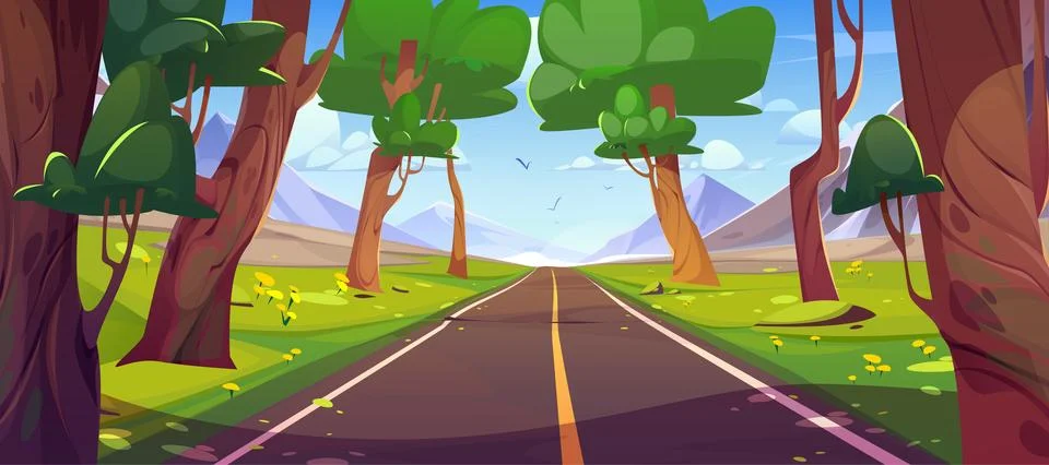 Mountain highway road in forest vector landscape Stock Illustration