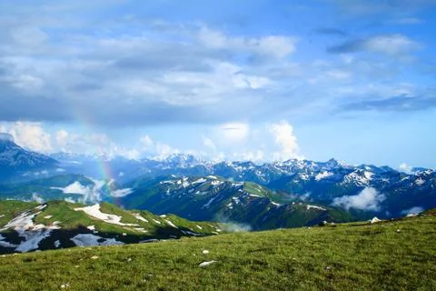 Mountain hike. Beautiful bright mountains. Caucasian mountains. Happy life. Inde Stock Photos
