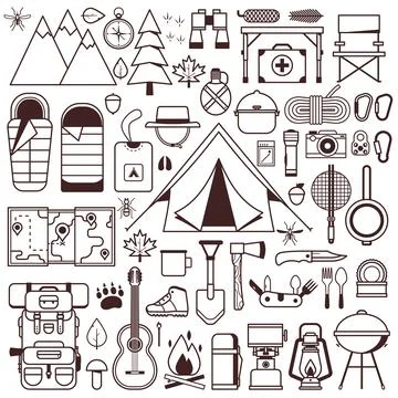 Mountain Hike Outdoor Elements Line Elements Illustrazione stock