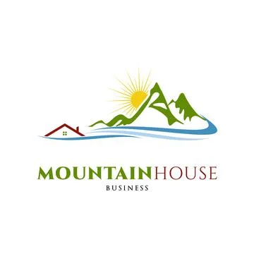Mountain with House Icon Logo Design Template Stock Illustration