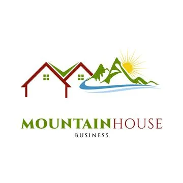 Mountain with House Icon Logo Design Template Stock Illustration
