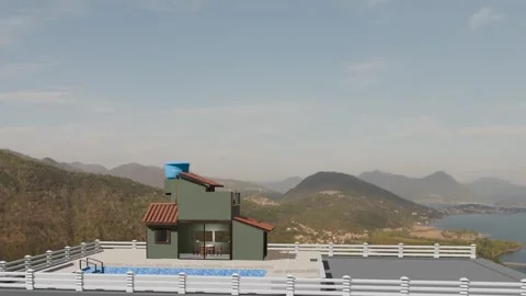 Mountain house with a pool and panoramic views of a coastal city and a bay. Stock Footage 339641061