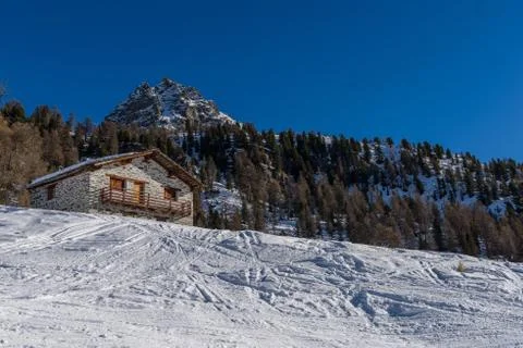 Mountain Hut in Champoluc Stock Photos