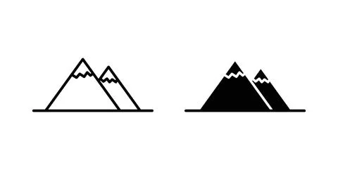 Mountain icon collection in black, Line icons, flat symbols Stock Illustration