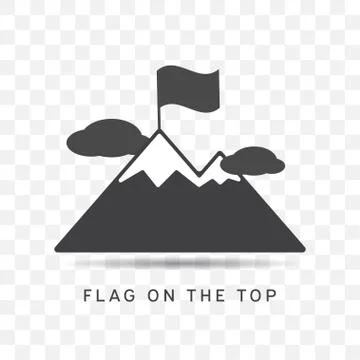 Mountain icon with flag on the top trendy flat style. Stock Illustration