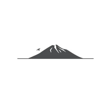 Mountain icon with flying bird Illustrazione stock