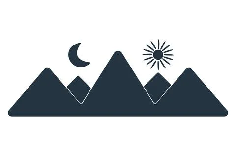 Mountain icon isolated on white background. Hills with moon and sun sign. Stock Illustration
