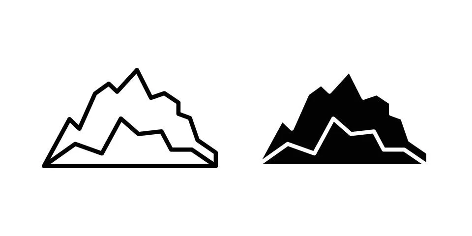 Mountain icon linear versions pack on white background Stock Illustration
