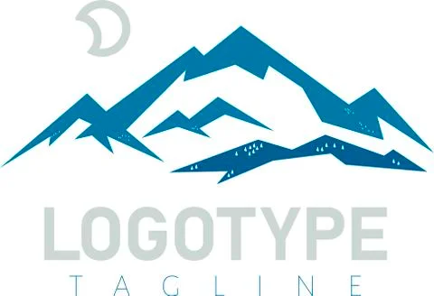 Mountain icon with moon and trees. Straight style. Stock Illustration