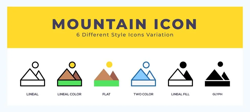 Mountain icon set with different styles. Icons designed in filled. outline... Stock-Illustration