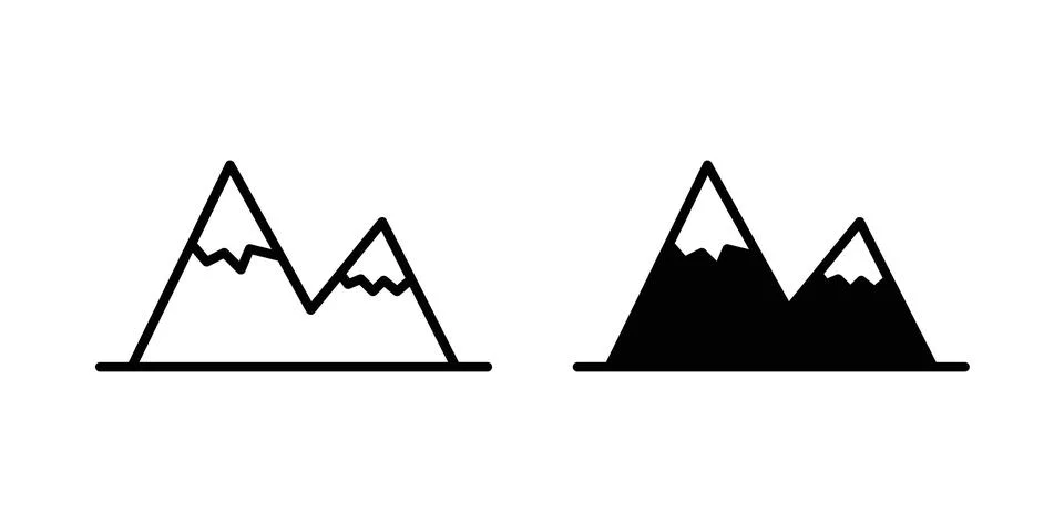 Mountain icon silhouette vector set. thin line pack Ilustração Stock