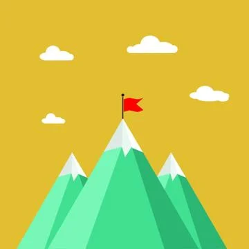 Mountain icon on white background. flat style. Landscape with flag on the mou Stock Illustration