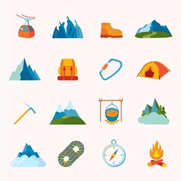 Mountain icons flat Stock Illustration