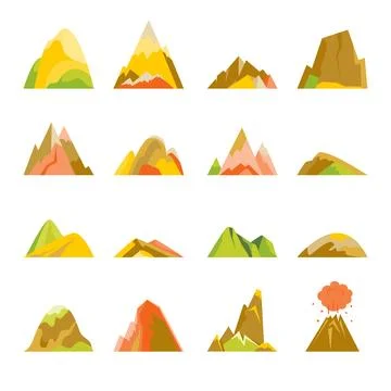 Mountain icons set in flat style Stock Illustration