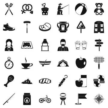 Mountain icons set, simple style Ilustración de archivo