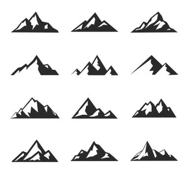 Mountain Icons Set on White Background. Vector Stock Illustration