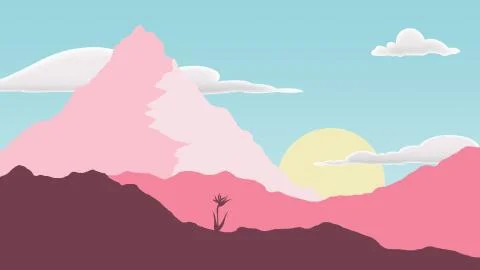 Mountain Illustration in Pinks 스톡 일러스트