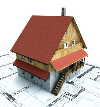 Mountain isolated building house with layout plan illustration Ilustración de archivo