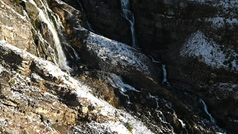 Mountain karst springs with bits of snow (slow motion) 스톡 동영상 260832035
