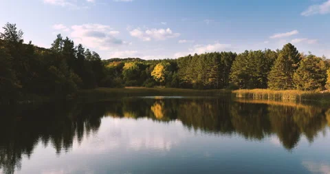 Mountain lake and forest, panoramic view, 4k video Stock Footage 151235843