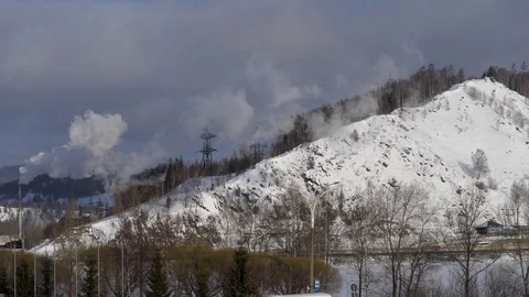 Mountain with a lake and a small longitudinal road Stock Footage 104390144
