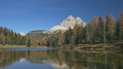 Mountain Lake And Tre Cime De Lavaredo Dolomites Stock Footage 81601741