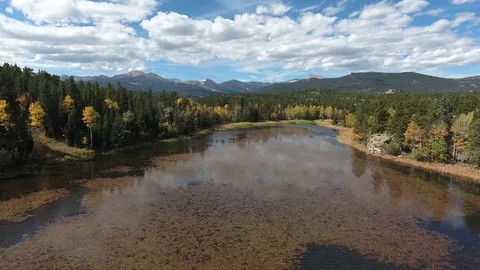 Mountain lake autumn fly over Stock Footage 71966767