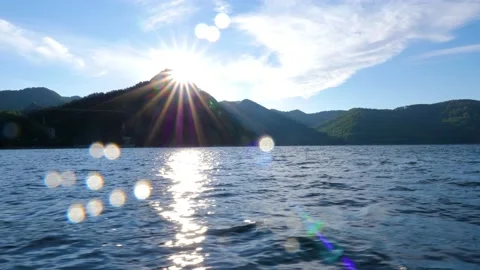 Mountain lake with big waves caused by wind. Slow motion Stock Footage 161801417