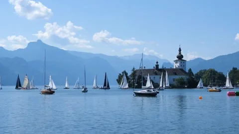 Mountain Lake boating Video stock 274414462