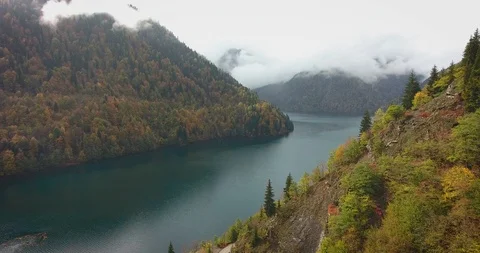 Mountain lake in the clouds. Aerial Stock Footage 117767835