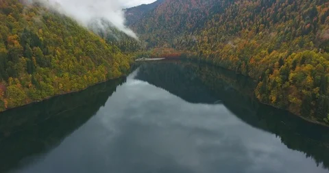 Mountain lake in the clouds. Aerial Stock Footage 117767965