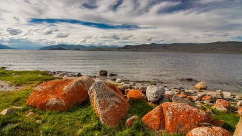 Mountain lake on a cloudy day. Timelapse 4K Stock Footage 90830373