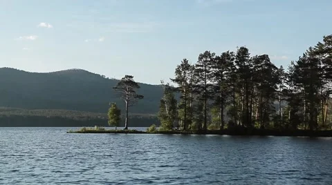 Mountain Lake. Forest in the water. View from the boat Vídeo Stock 64464315