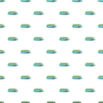 Mountain lake landscape pattern with boat seamless design Stock Illustration